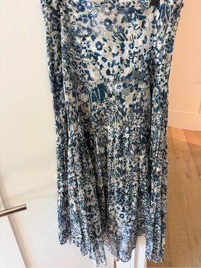 On the Island Blue Floral Tiered Maxi Skirt Size 46 Coastal Boho Resort